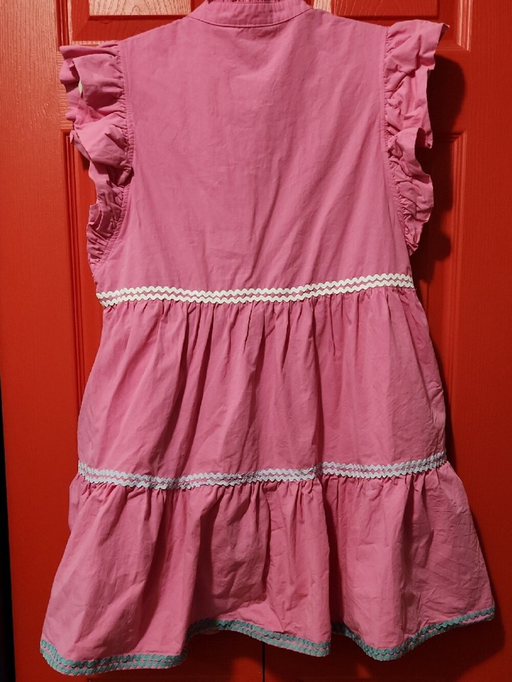 Sz M Pink Ruffle Dress With White/Green Trim - Picture 2 of 5